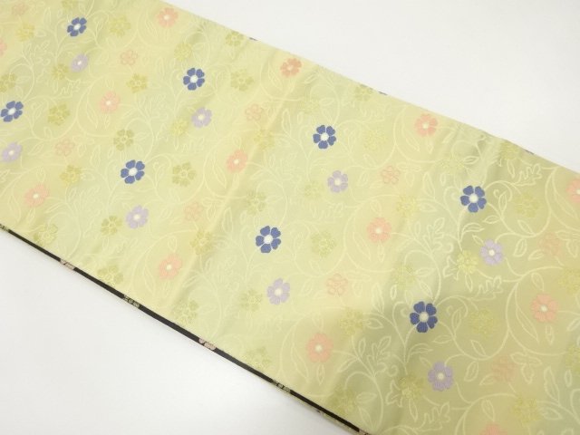JAPANESE KIMONO / EIGHT-SIDED OBI / WOVEN FLORAL ARABESQUE PATTERN